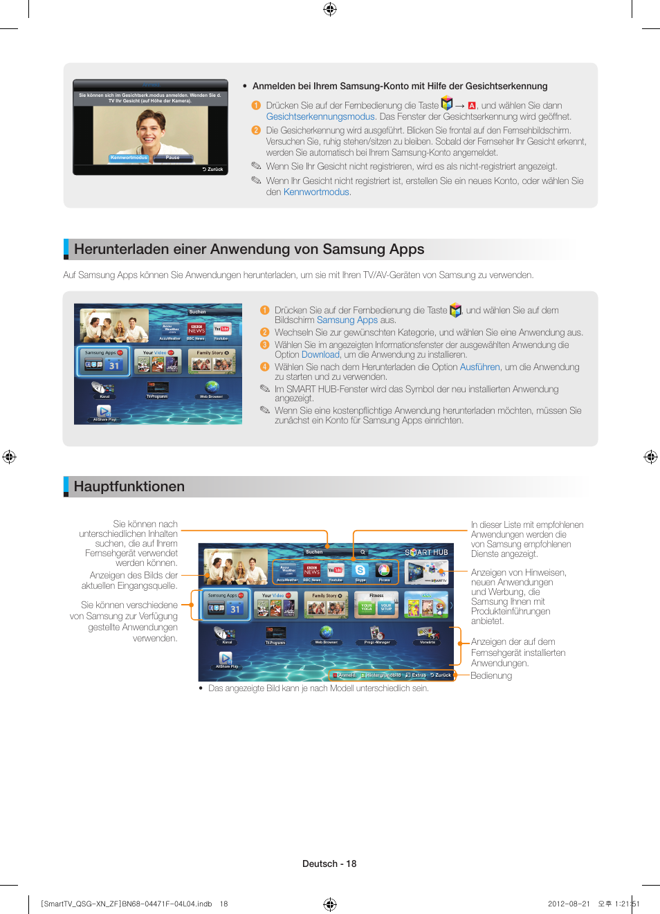 Hauptfunktionen, Herunterladen einer anwendung von samsung apps | Samsung UE46ES7000S User Manual | Page 18 / 24