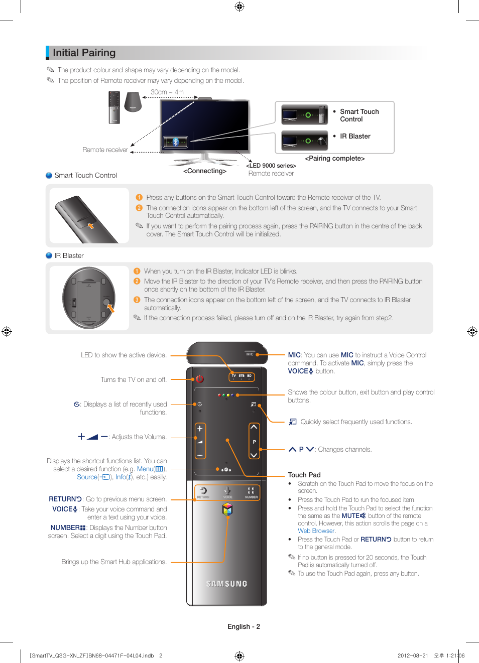 Initial pairing | Samsung UE46ES7000S User Manual | Page 2 / 24