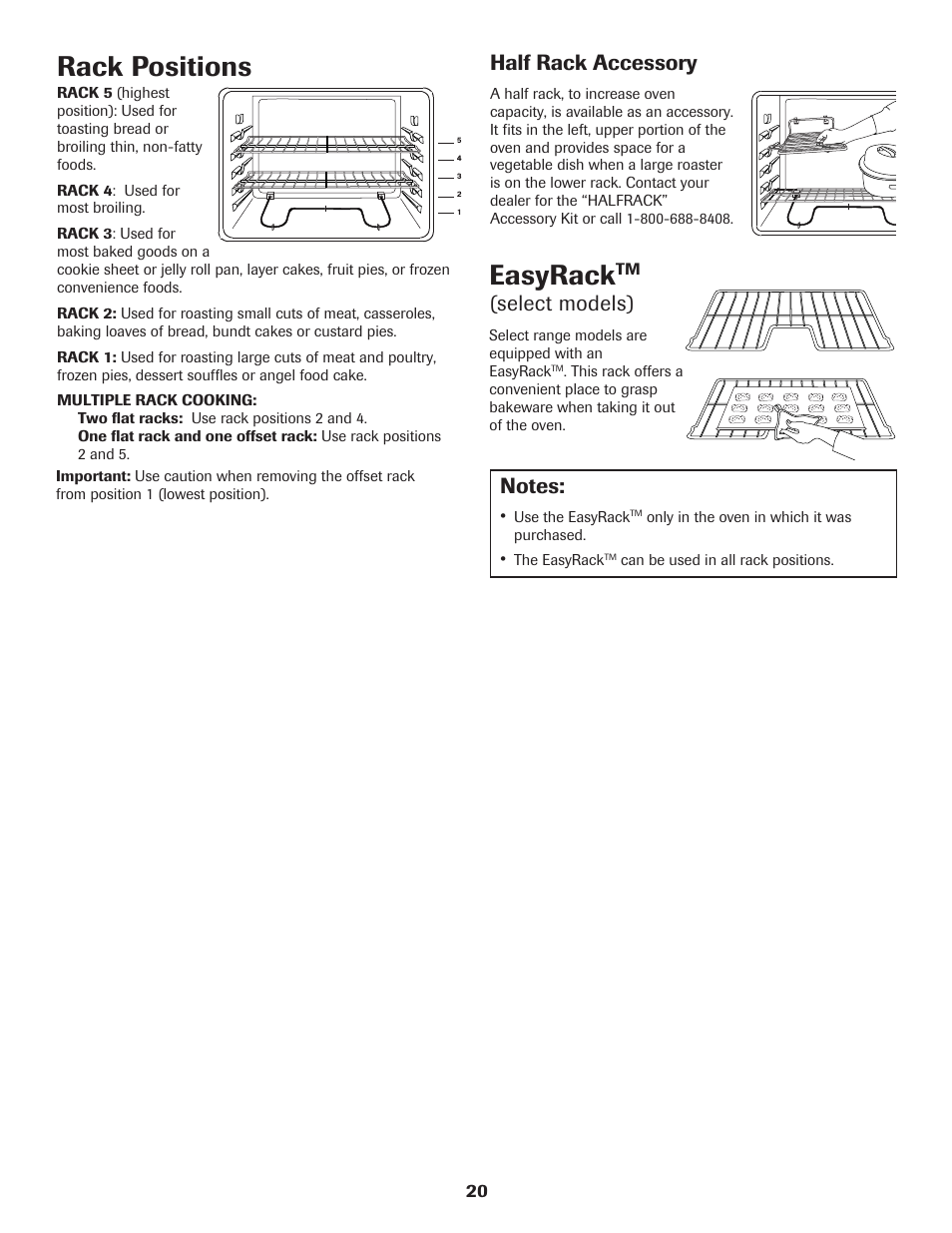 Rack positions, Easyrack, Half rack accessory | Select models) | Amana Electric Smoothtop Range User Manual | Page 21 / 72