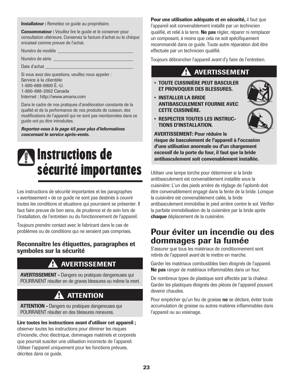 Instructions de sécurité importantes | Amana Electric Smoothtop Range User Manual | Page 24 / 72