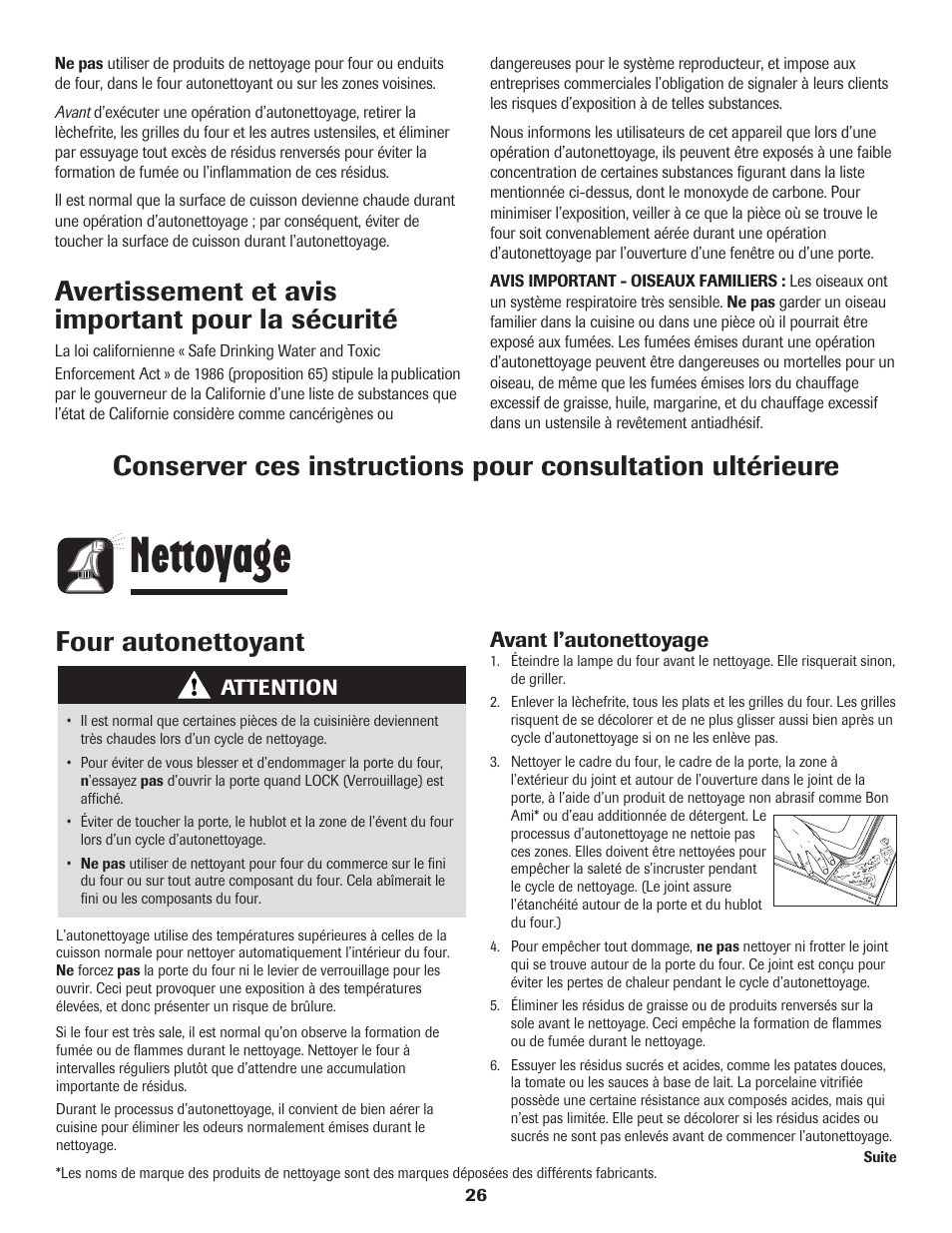 Nettoyage, Avertissement et avis important pour la sécurité, Four autonettoyant | Amana Electric Smoothtop Range User Manual | Page 27 / 72