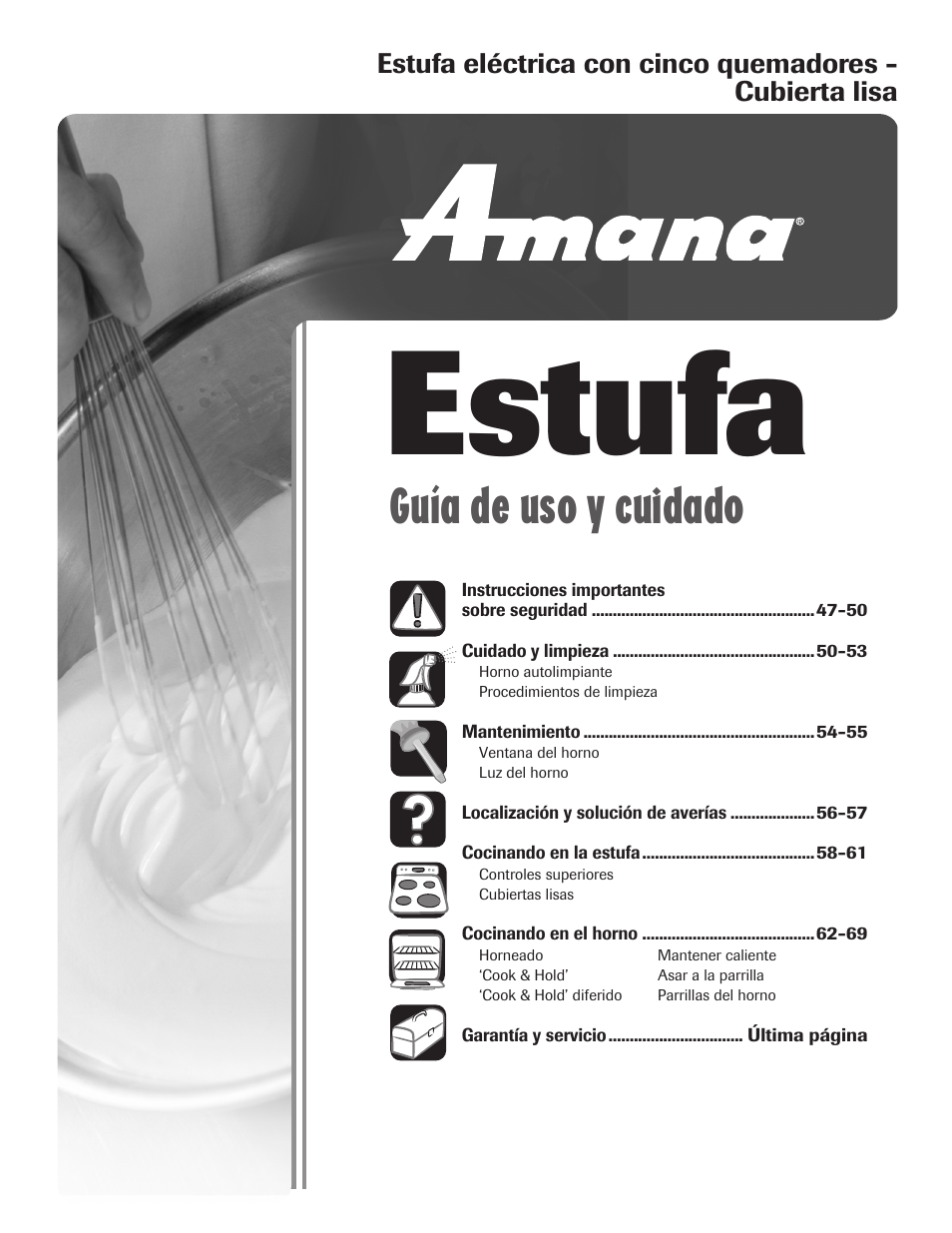 Estufa, Guía de uso y cuidado | Amana Electric Smoothtop Range User Manual | Page 47 / 72
