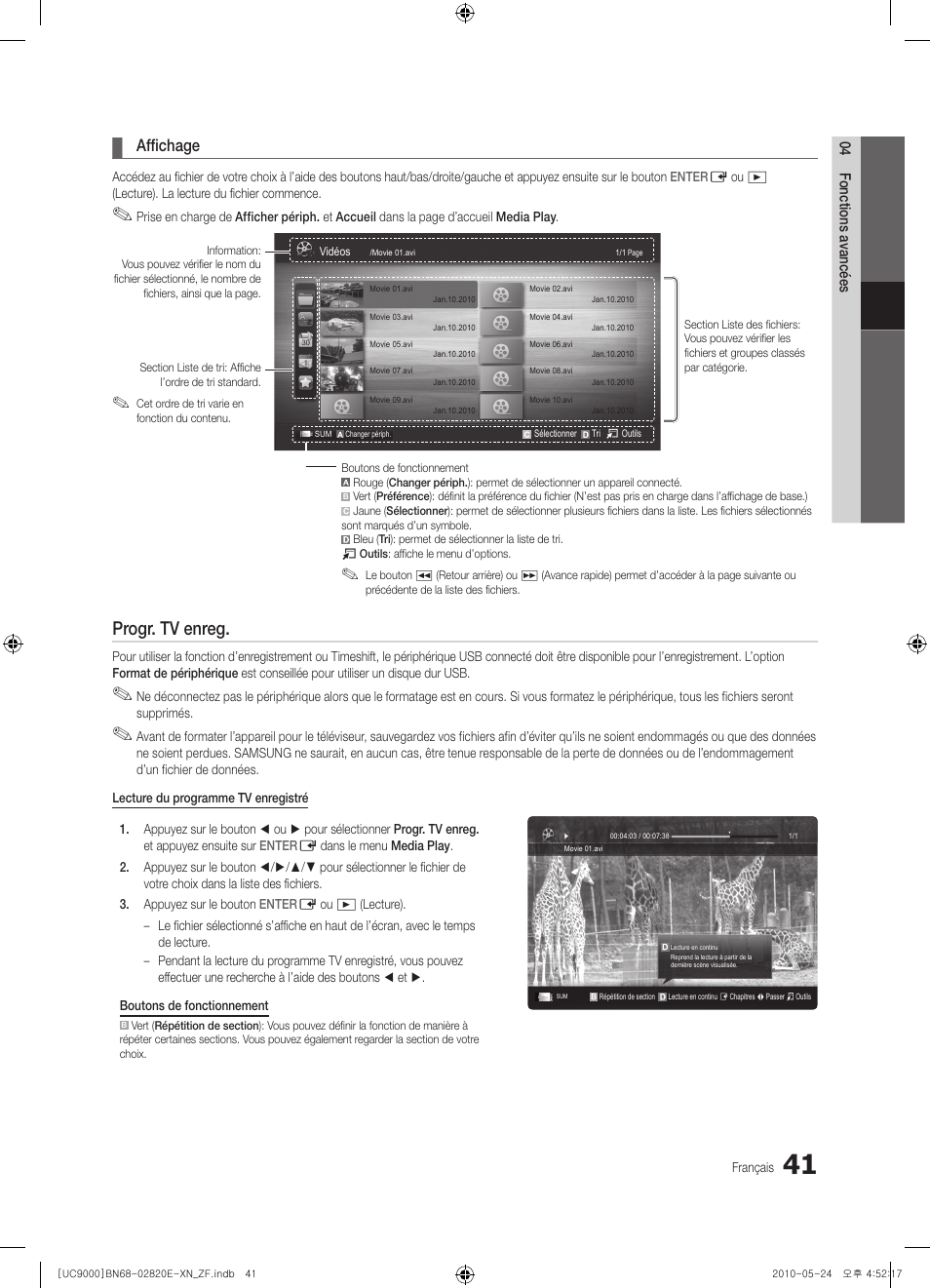 Progr. tv enreg, Affichage | Samsung UE46C9000ZW User Manual | Page 105 / 257