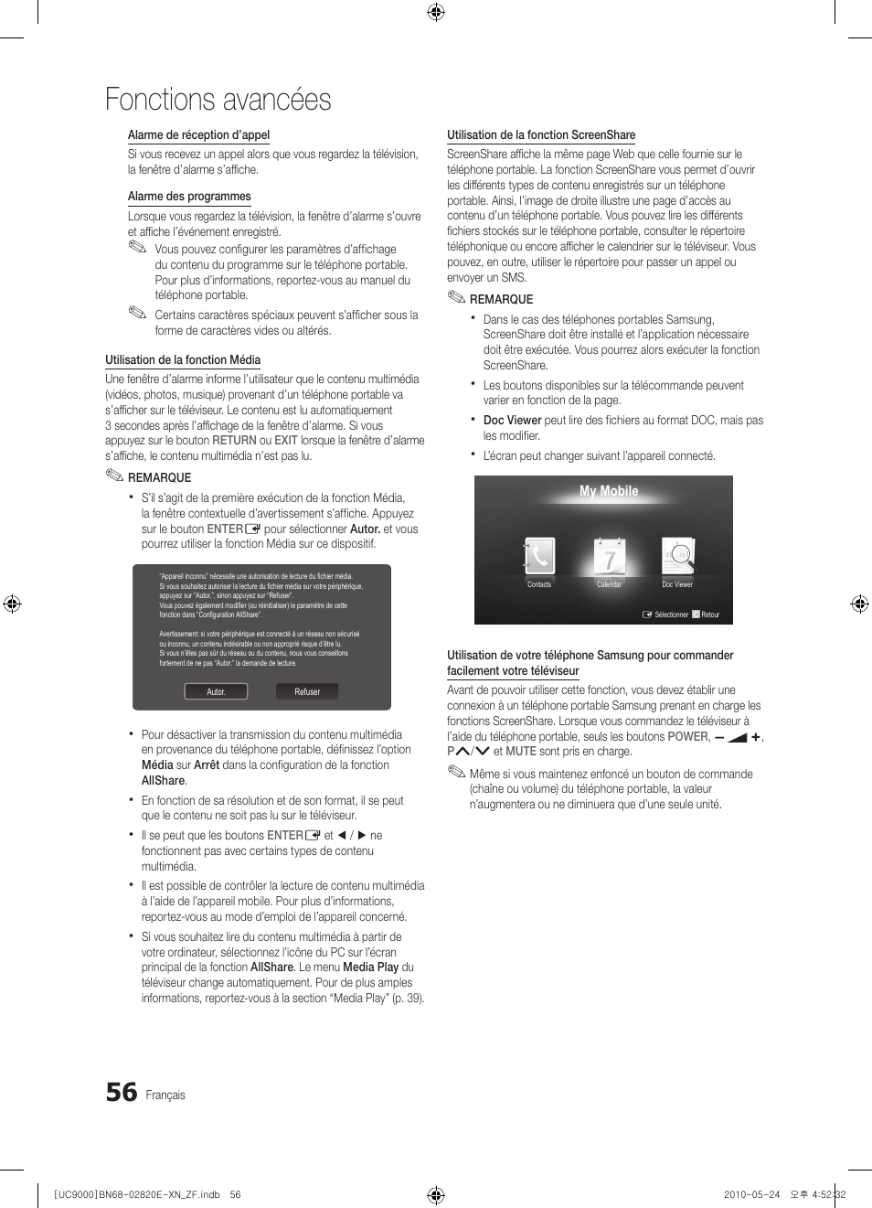 Fonctions avancées | Samsung UE46C9000ZW User Manual | Page 120 / 257