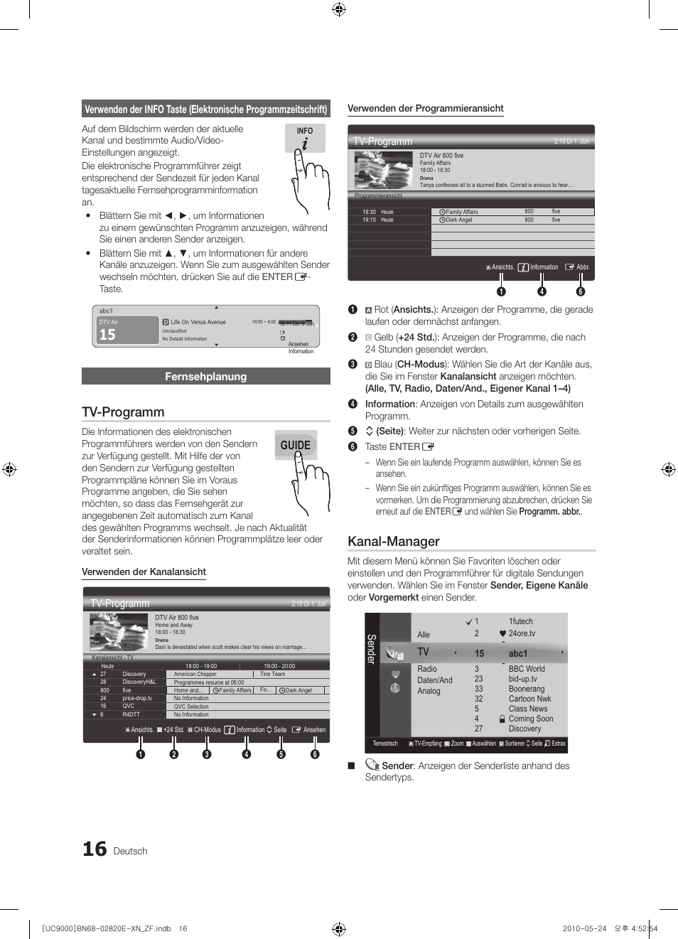 Tv-programm, Kanal-manager, Guide | Fernsehplanung, Sender | Samsung UE46C9000ZW User Manual | Page 144 / 257