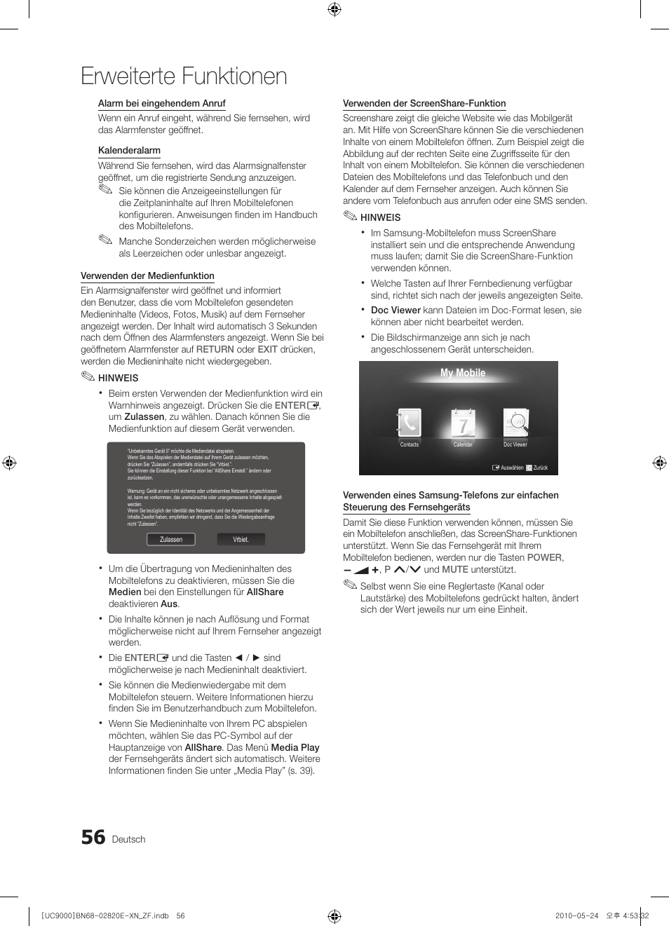 Erweiterte funktionen | Samsung UE46C9000ZW User Manual | Page 184 / 257