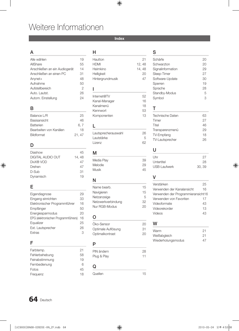 Weitere informationen | Samsung UE46C9000ZW User Manual | Page 192 / 257