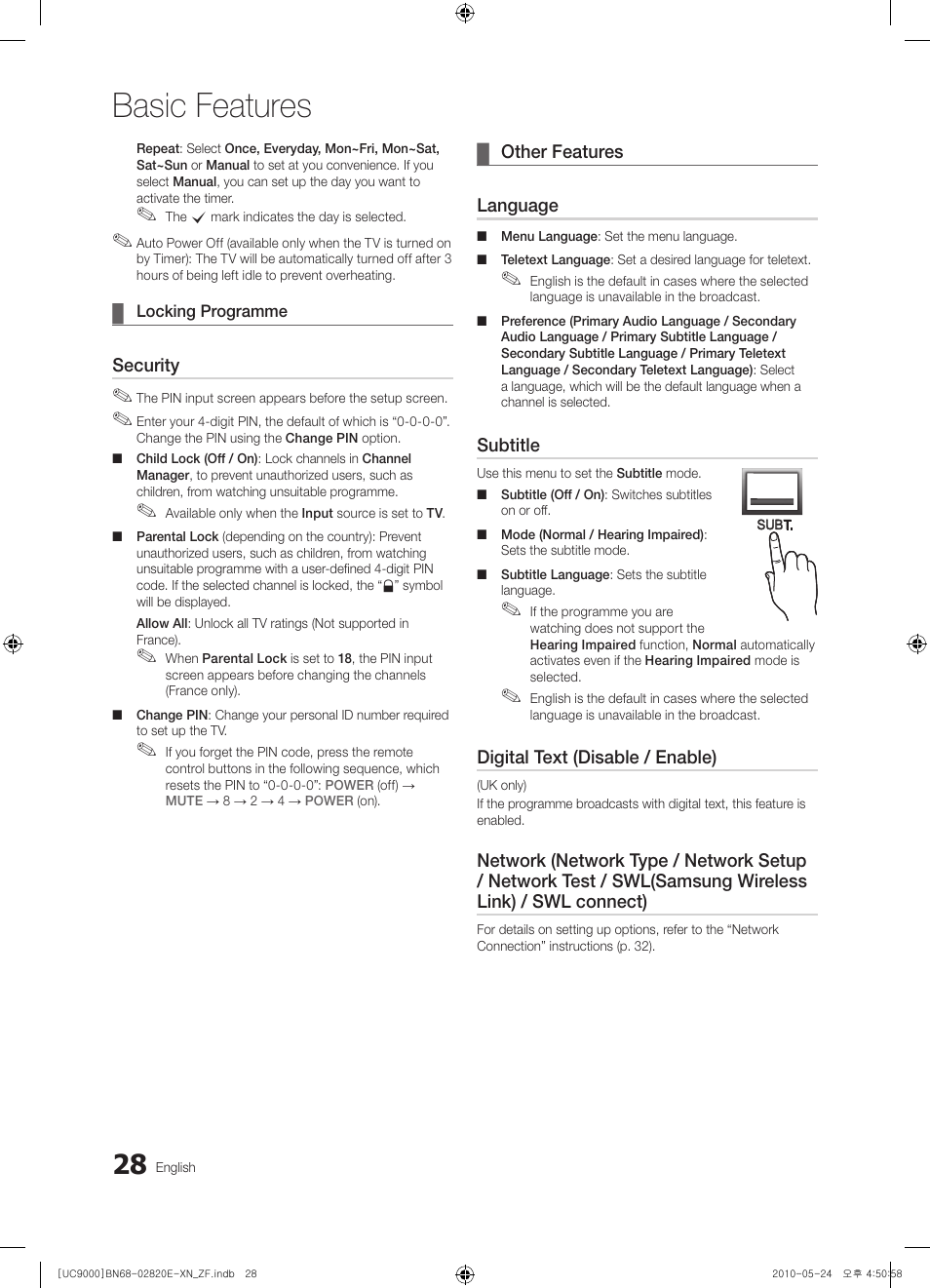 Basic features | Samsung UE46C9000ZW User Manual | Page 28 / 257