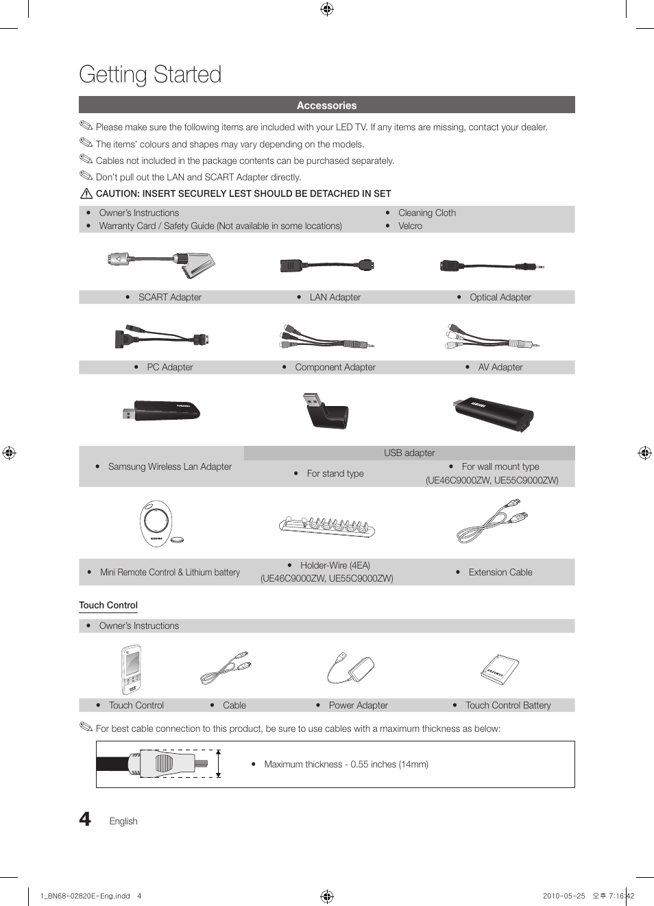Getting started | Samsung UE46C9000ZW User Manual | Page 4 / 257