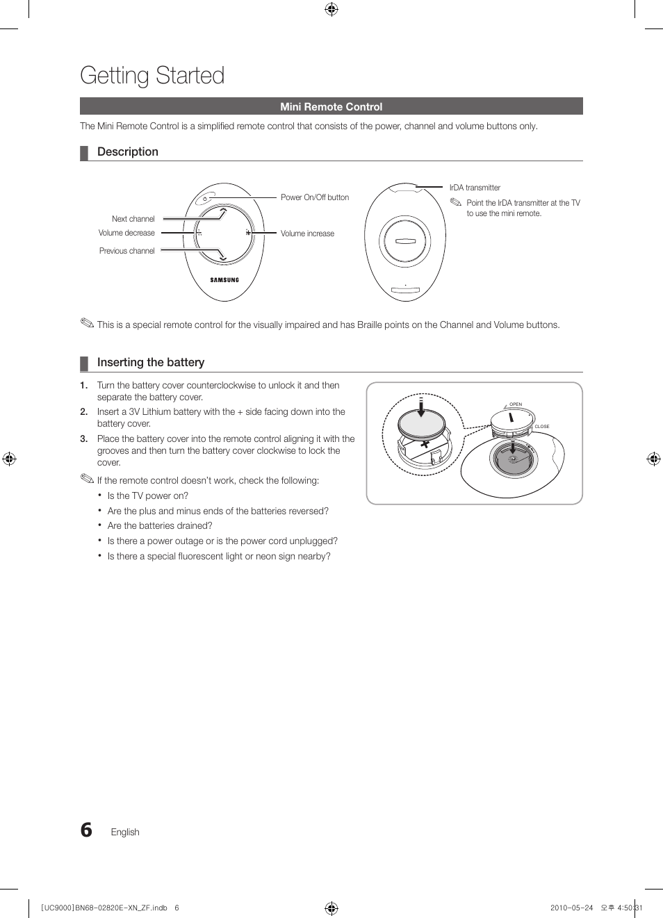 Getting started | Samsung UE46C9000ZW User Manual | Page 6 / 257