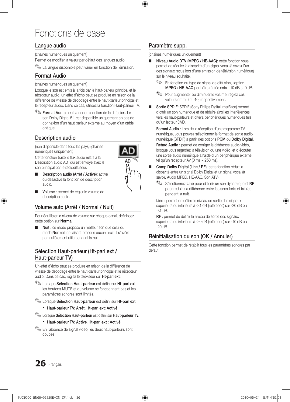 Fonctions de base | Samsung UE46C9000ZW User Manual | Page 90 / 257