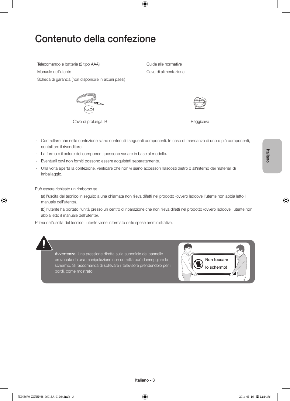 Contenuto della confezione | Samsung UE22H5670SS User Manual | Page 63 / 81