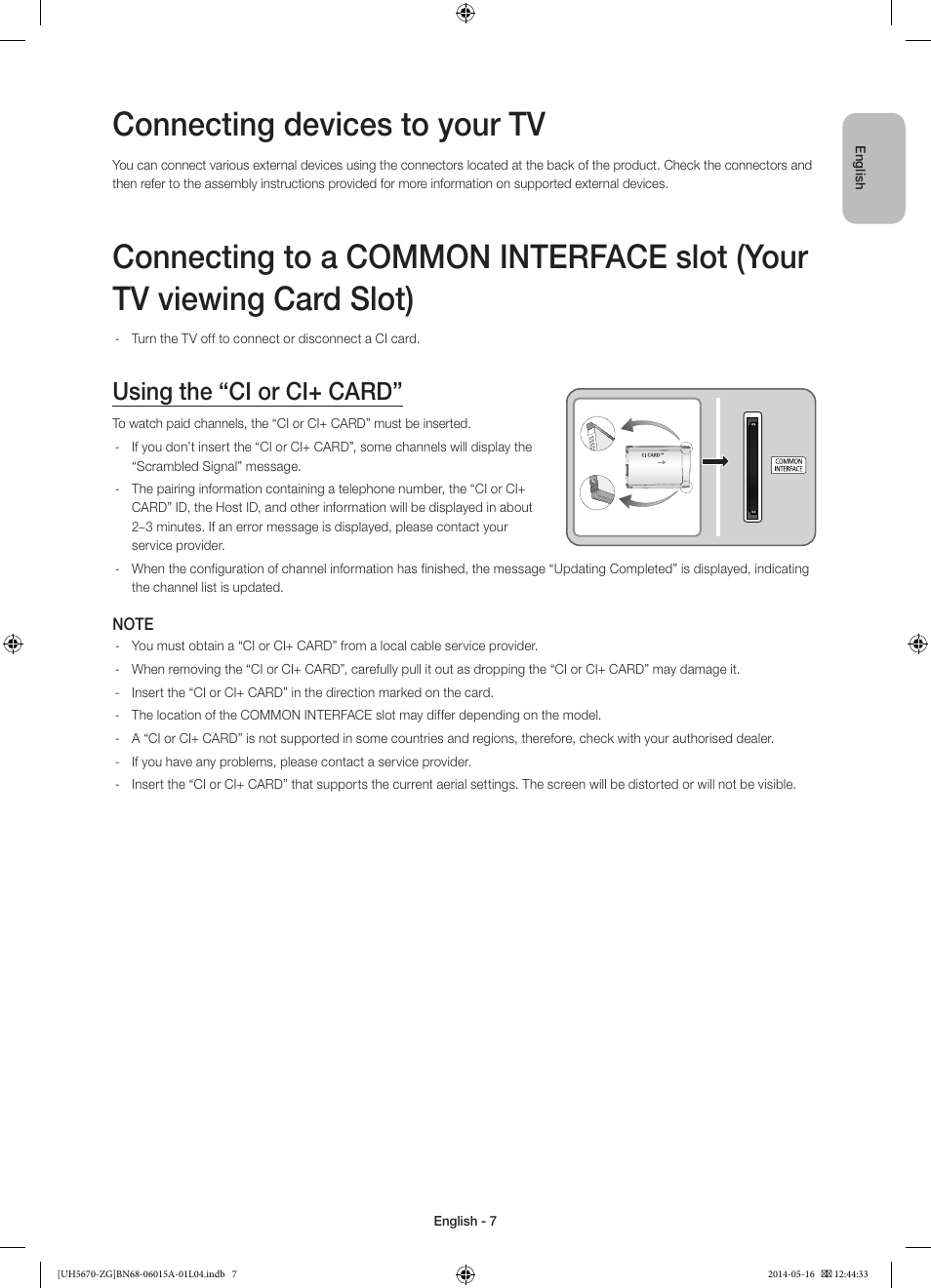 03 connections, Connecting devices to your tv, Using the “ci or ci+ card | Samsung UE22H5670SS User Manual | Page 7 / 81