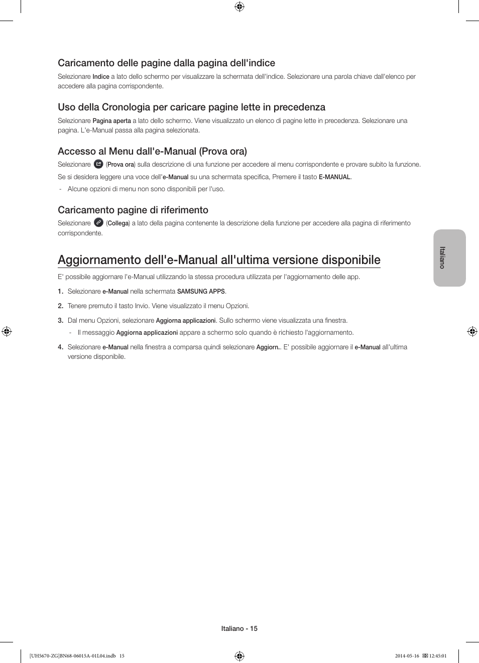 Caricamento delle pagine dalla pagina dell'indice, Accesso al menu dall'e-manual (prova ora), Caricamento pagine di riferimento | Samsung UE22H5670SS User Manual | Page 75 / 81