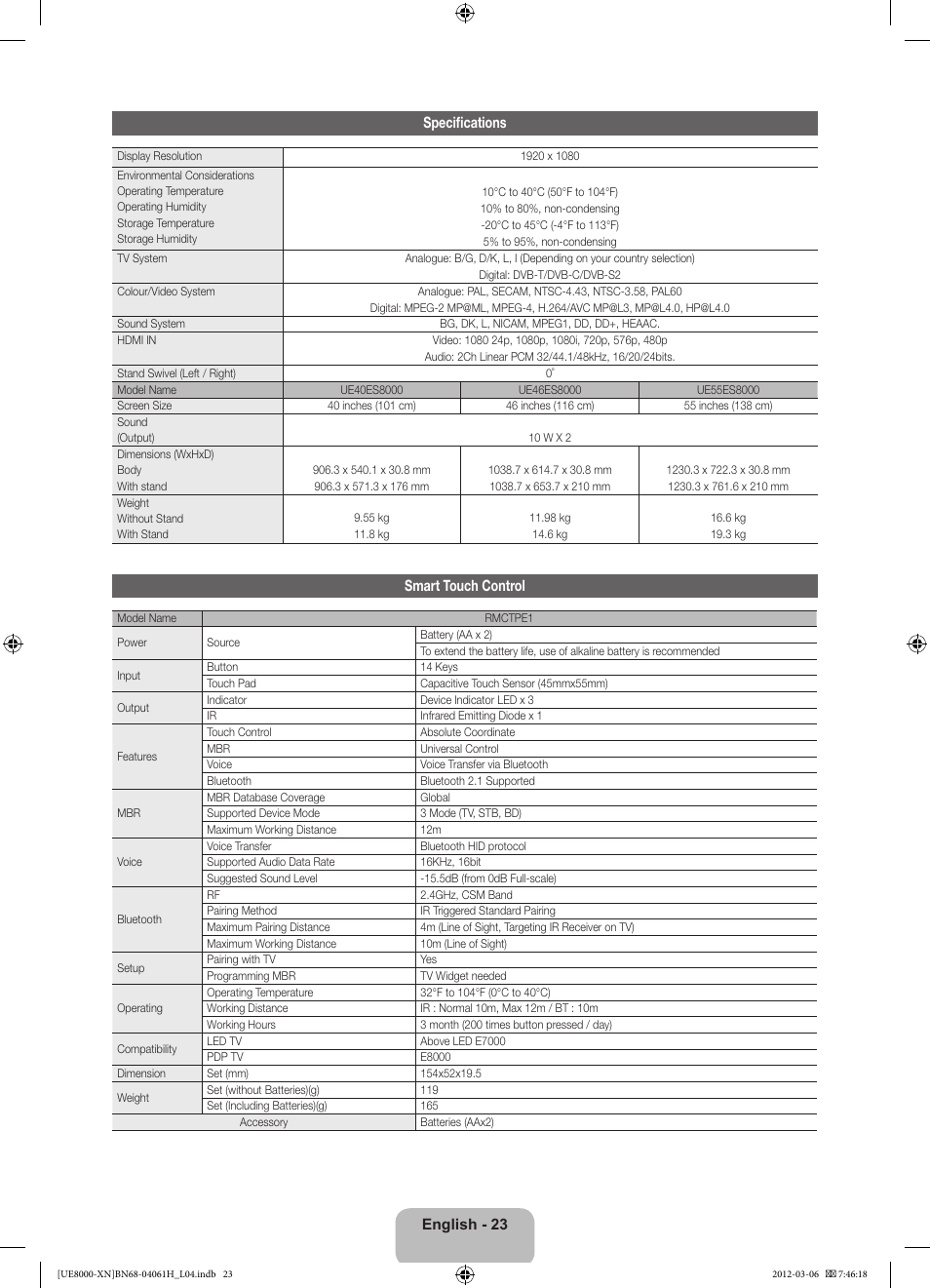 Samsung UE40ES8000S User Manual | Page 23 / 93