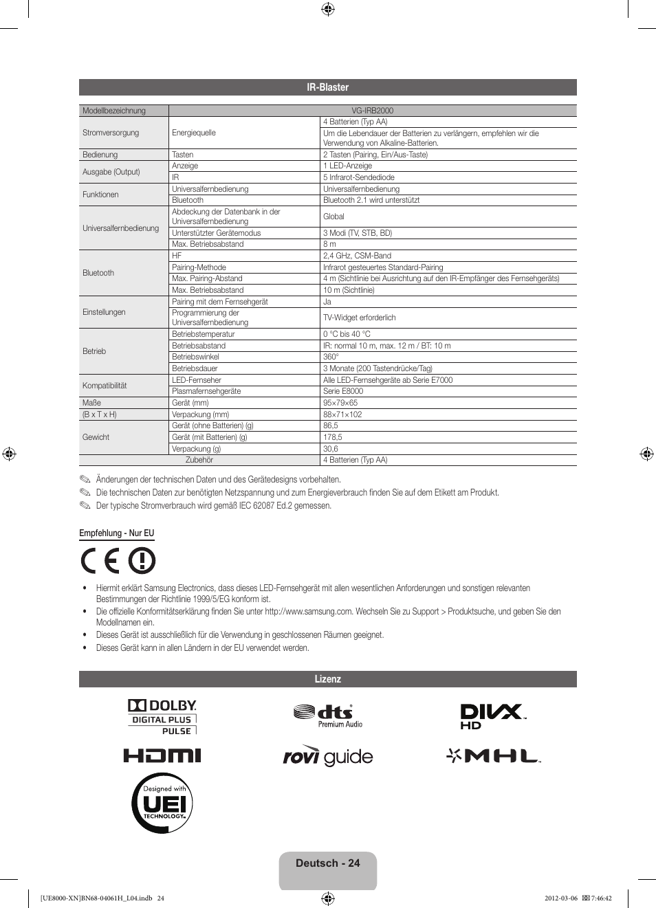 Samsung UE40ES8000S User Manual | Page 70 / 93