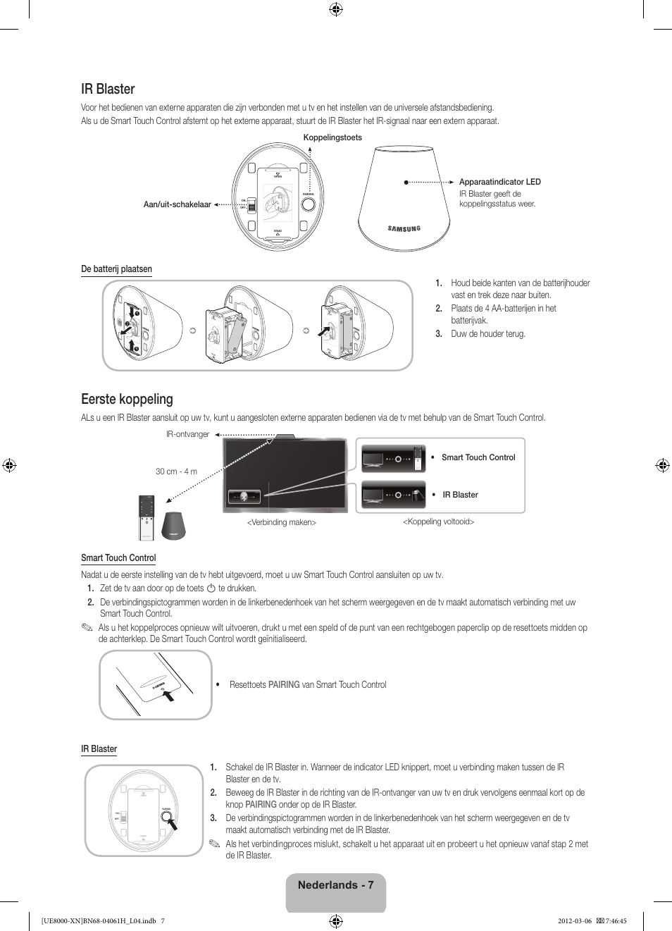 Ir blaster, Eerste koppeling, Nederlands - 7 | Samsung UE40ES8000S User Manual | Page 76 / 93