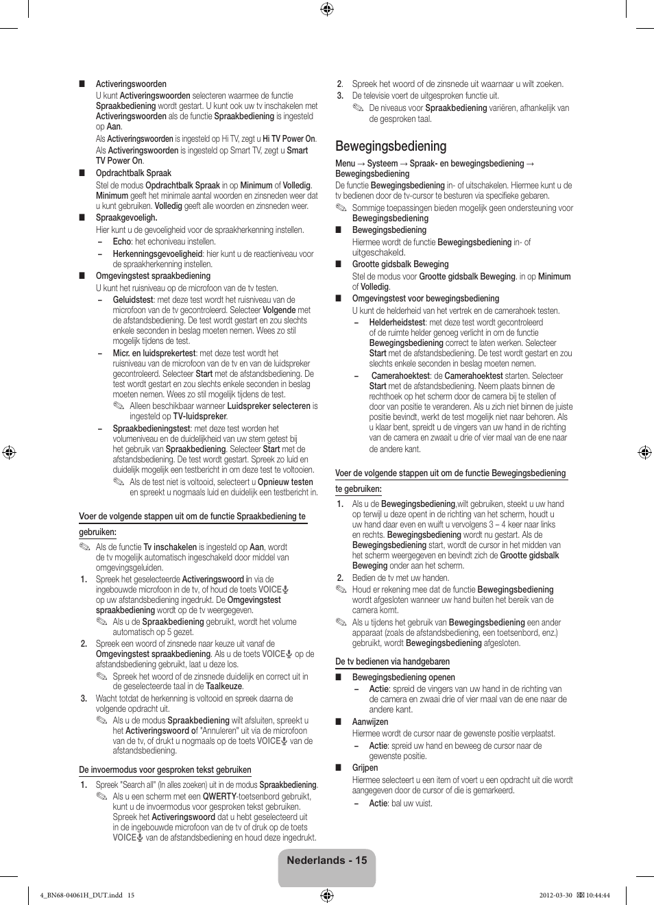 Bewegingsbediening | Samsung UE40ES8000S User Manual | Page 84 / 93