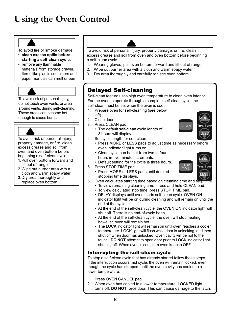 Using the oven control, Warning, Caution | Contd), Do i need to prepare, Delayed self-cleaning | Amana ACS3350 User Manual | Page 16 / 28