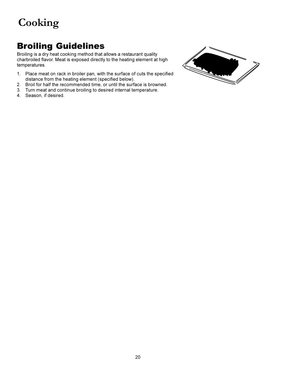 Cooking, Broiling guidelines | Amana ACS3350 User Manual | Page 20 / 28