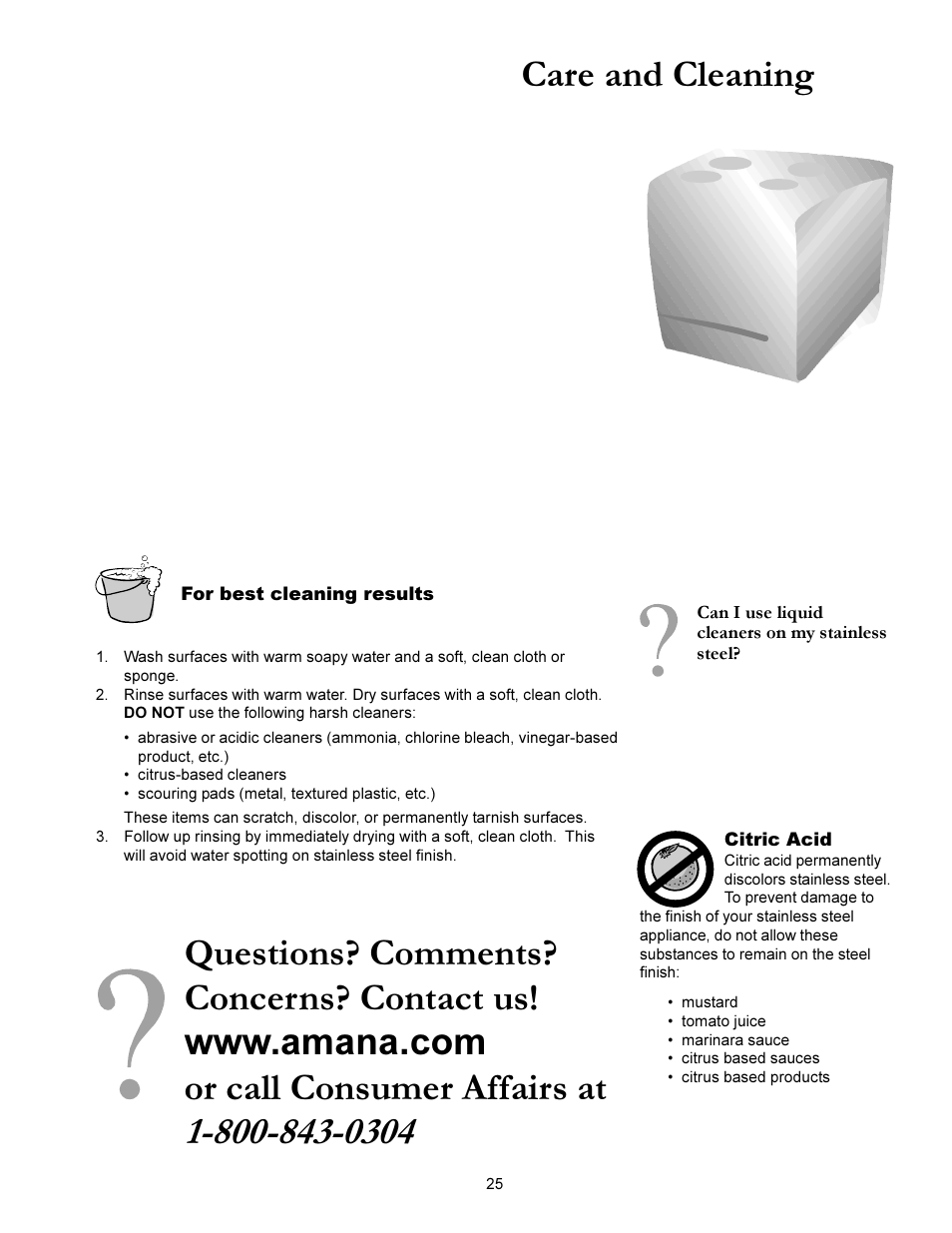 Care and cleaning | Amana ACS3350 User Manual | Page 25 / 28