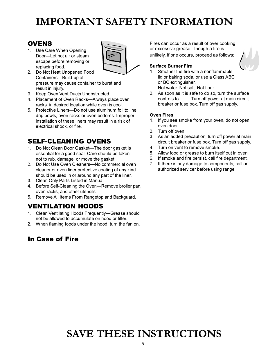 Important safety information, Save these instructions, Ovens | Self-cleaning ovens, Ventilation hoods, Cont'd) | Amana ACS3350 User Manual | Page 5 / 28