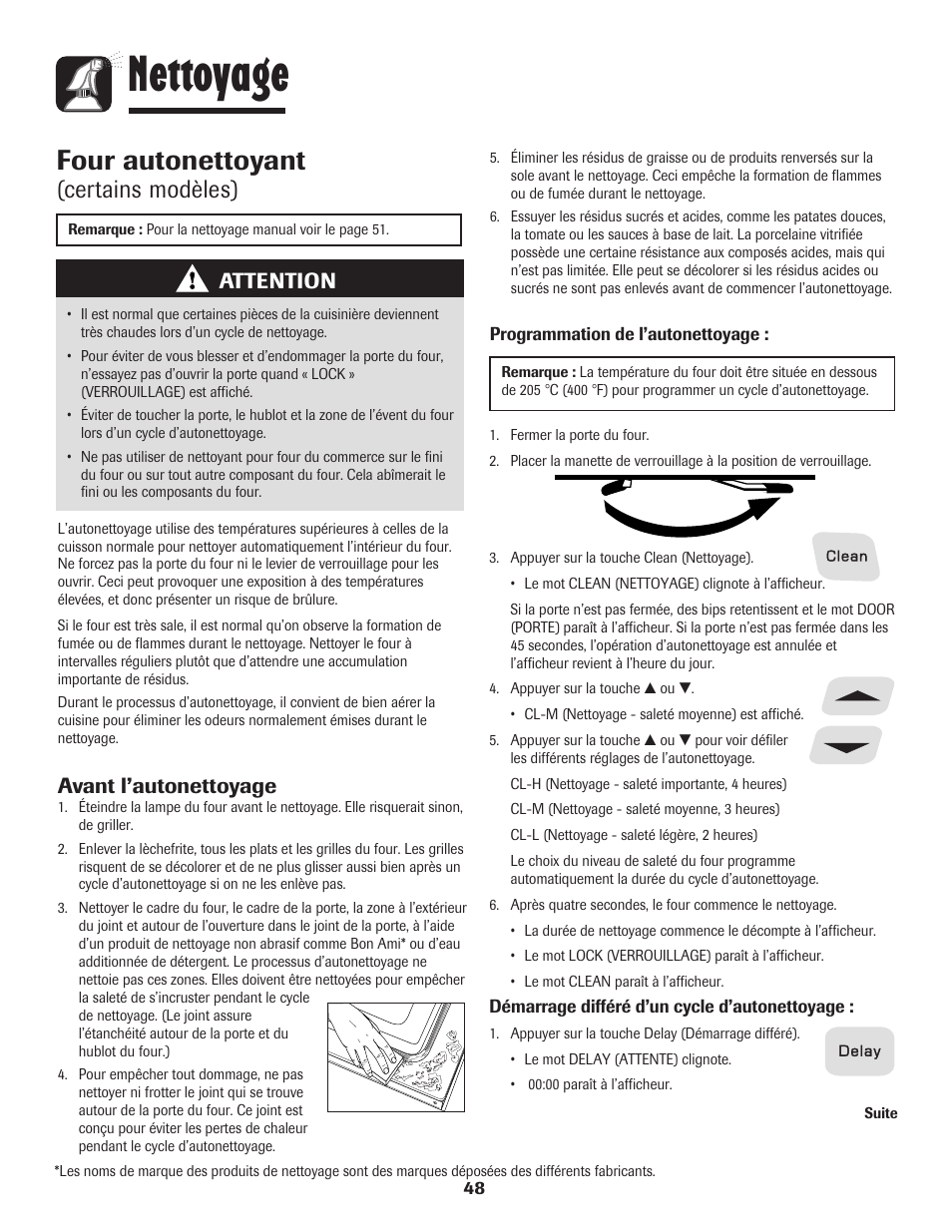 Nettoyage, Four autonettoyant, Certains modèles) | Attention, Avant l’autonettoyage | Amana pmn User Manual | Page 49 / 88