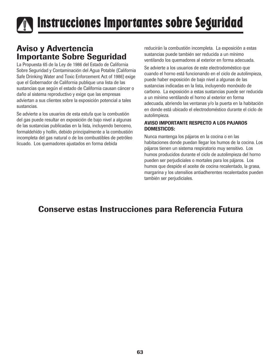 Instrucciones importantes sobre seguridad | Amana pmn User Manual | Page 64 / 88