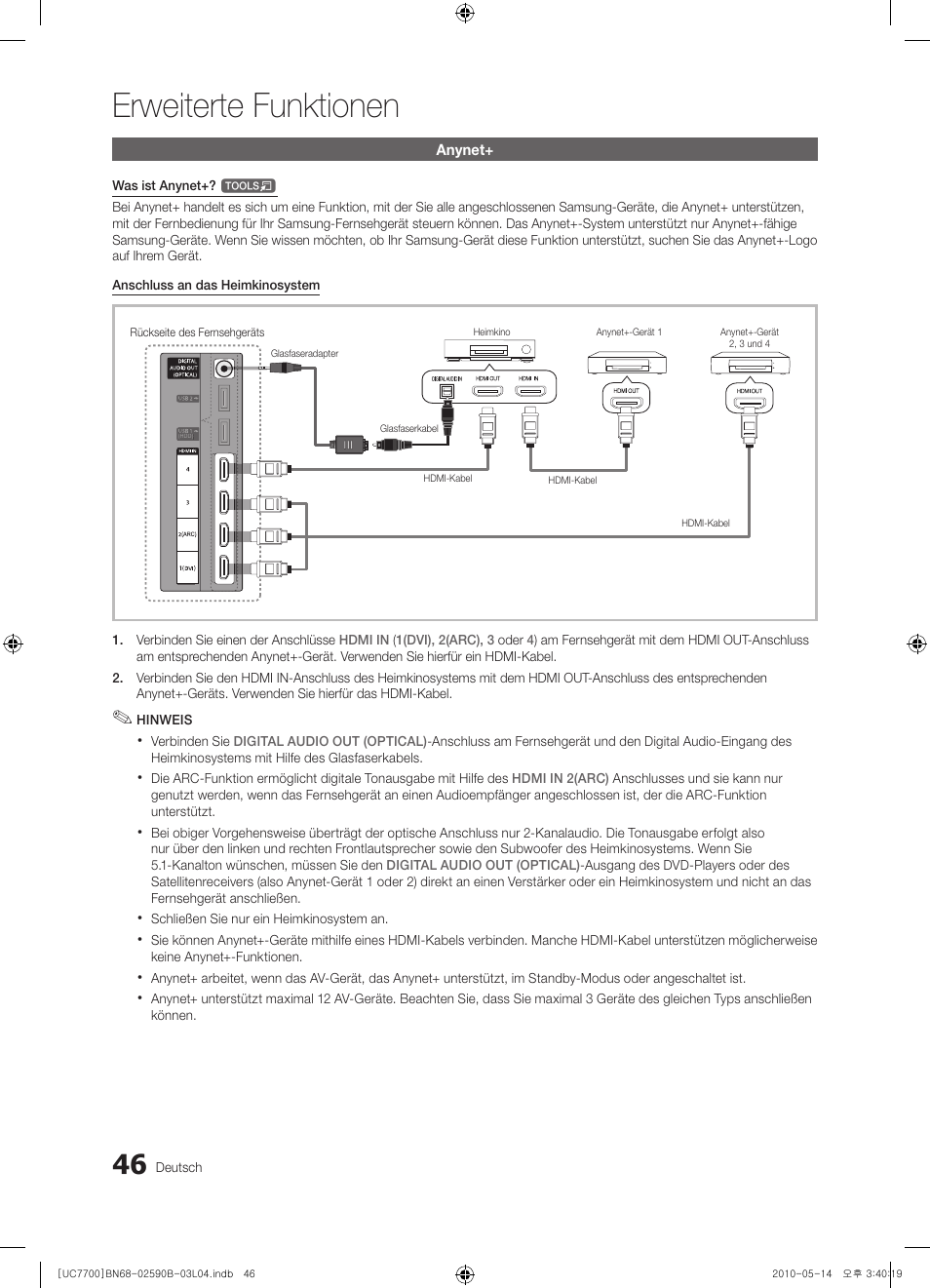 Erweiterte funktionen | Samsung UE40C7700WS User Manual | Page 110 / 257