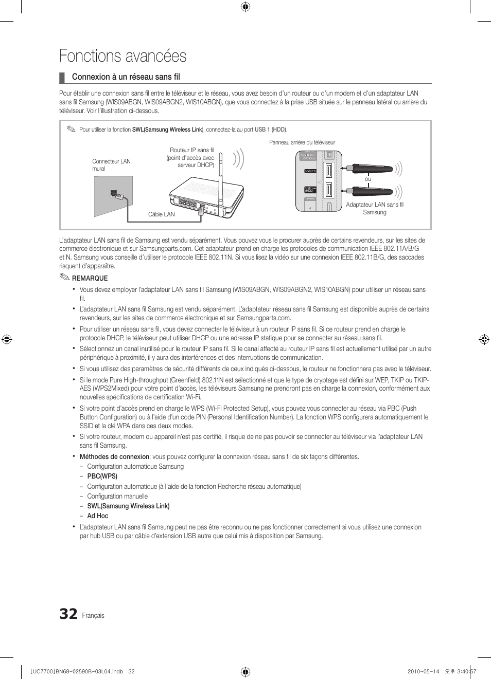 Fonctions avancées | Samsung UE40C7700WS User Manual | Page 160 / 257