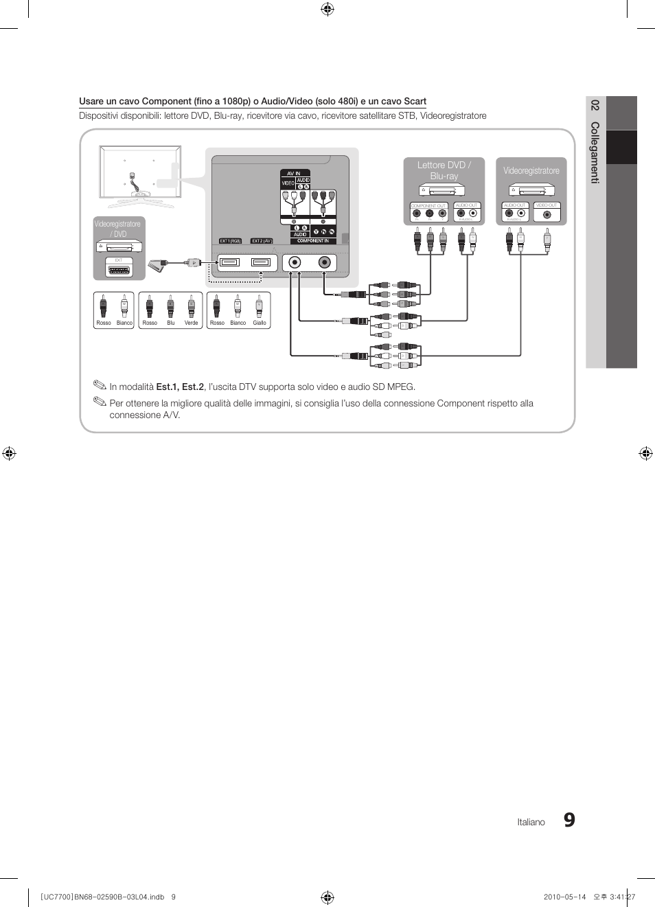 02 collegamenti, Italiano, Videoregistratore lettore dvd / blu-ray | Videoregistratore / dvd | Samsung UE40C7700WS User Manual | Page 201 / 257