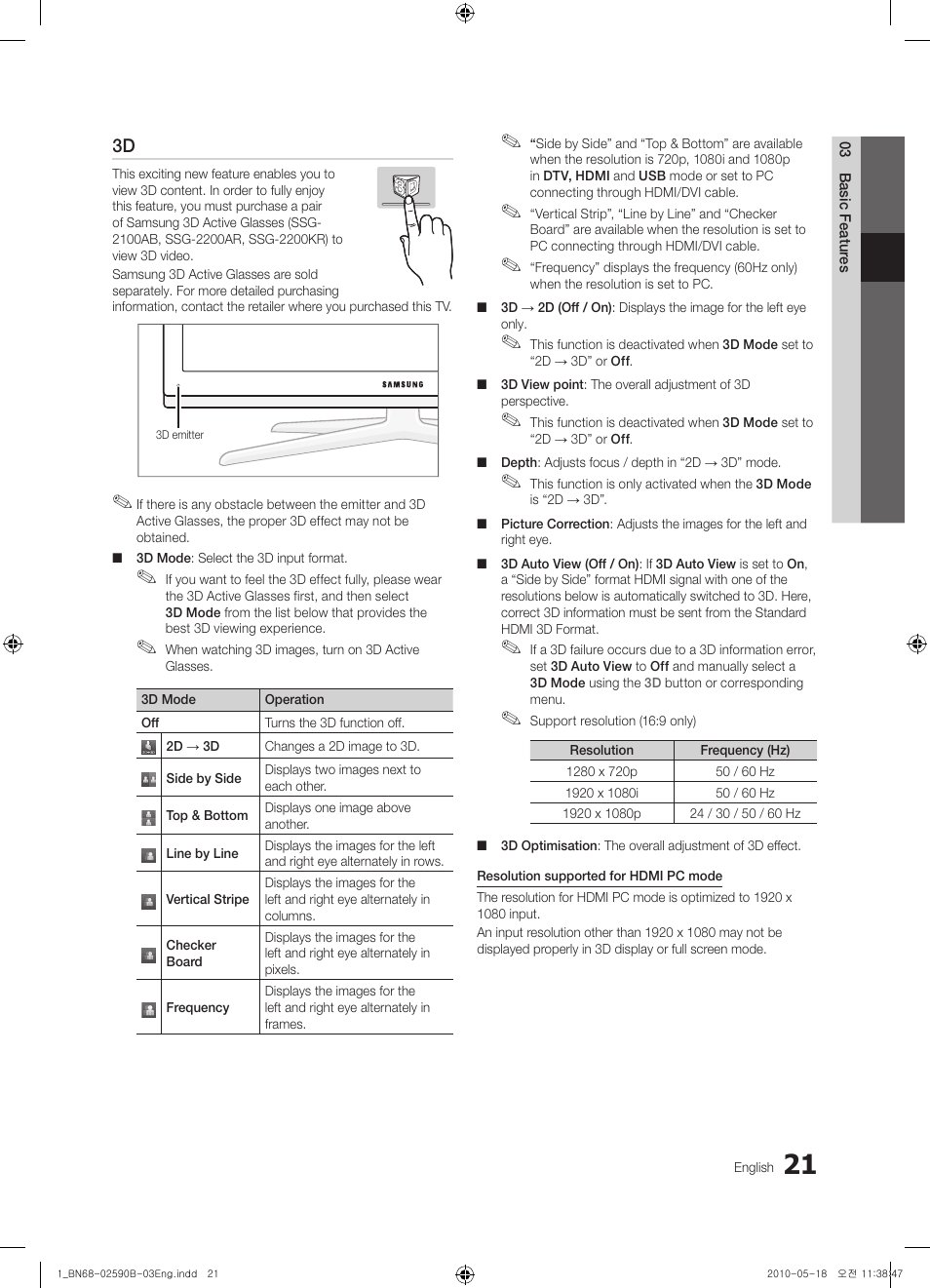 Samsung UE40C7700WS User Manual | Page 21 / 257