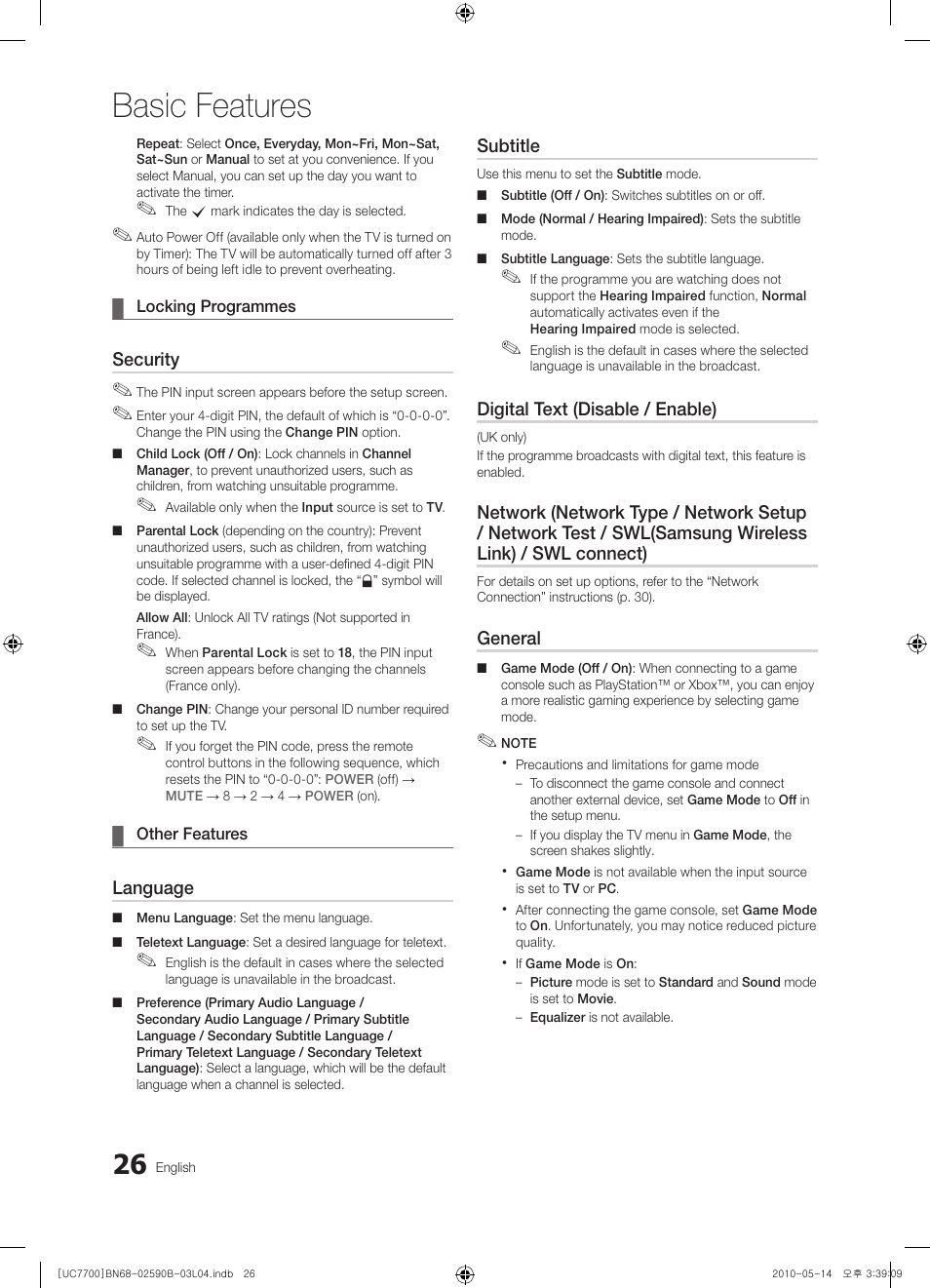 Basic features | Samsung UE40C7700WS User Manual | Page 26 / 257