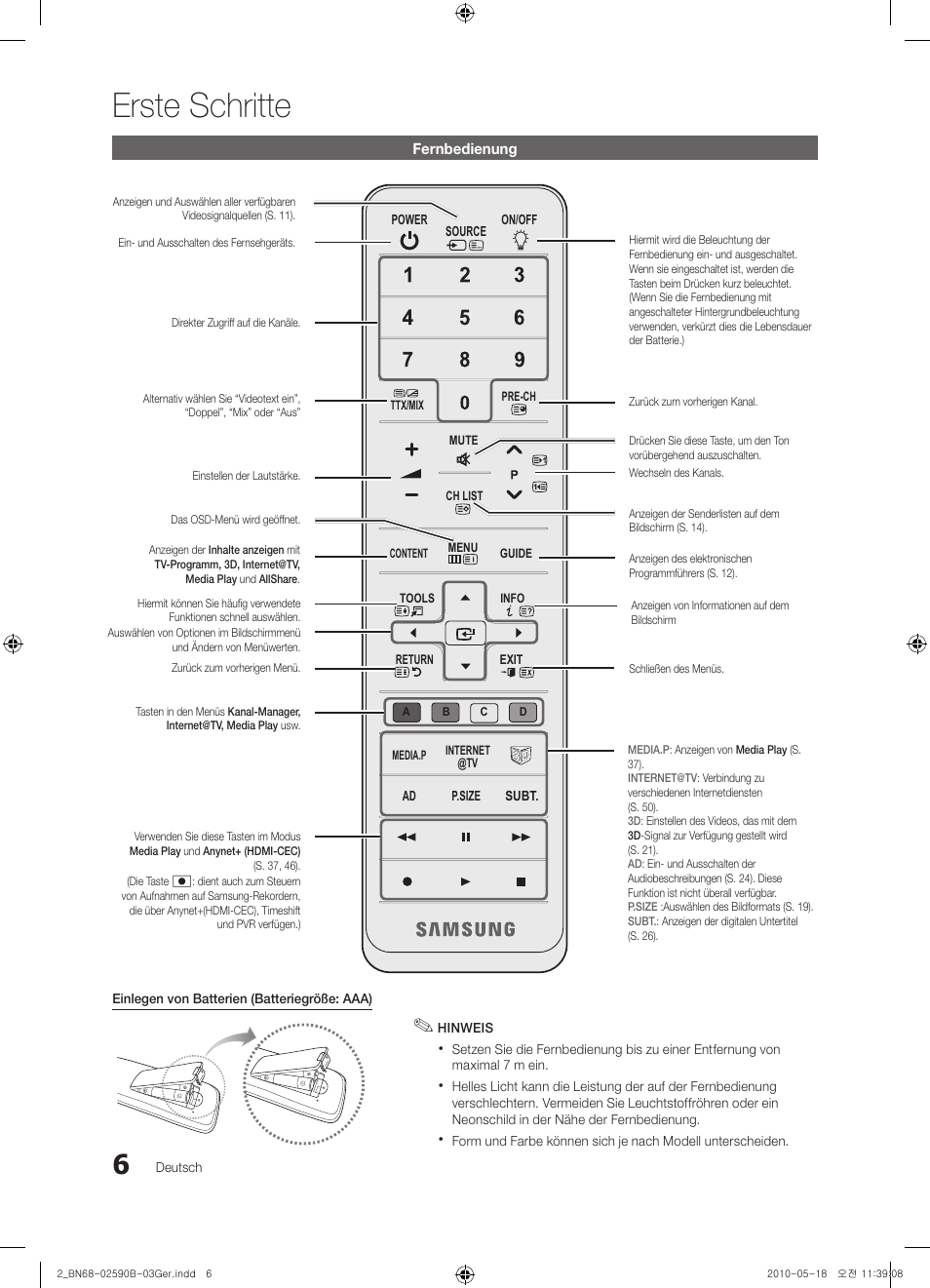 Erste schritte | Samsung UE40C7700WS User Manual | Page 70 / 257