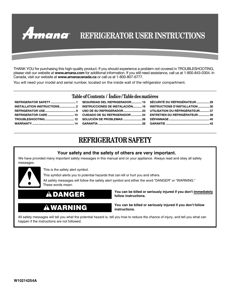 Amana W10214254A User Manual | 42 pages