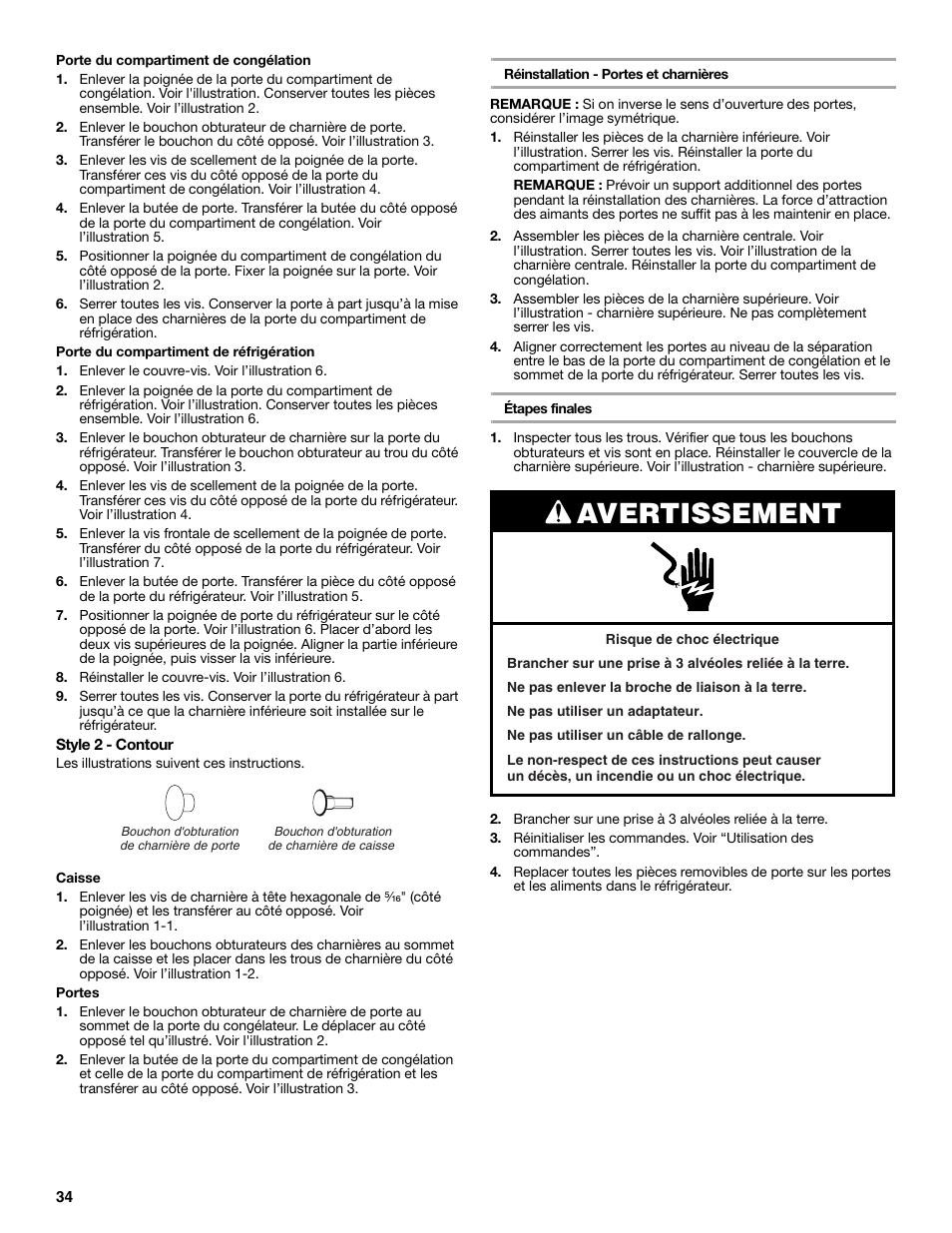 Avertissement | Amana W10214254A User Manual | Page 34 / 42