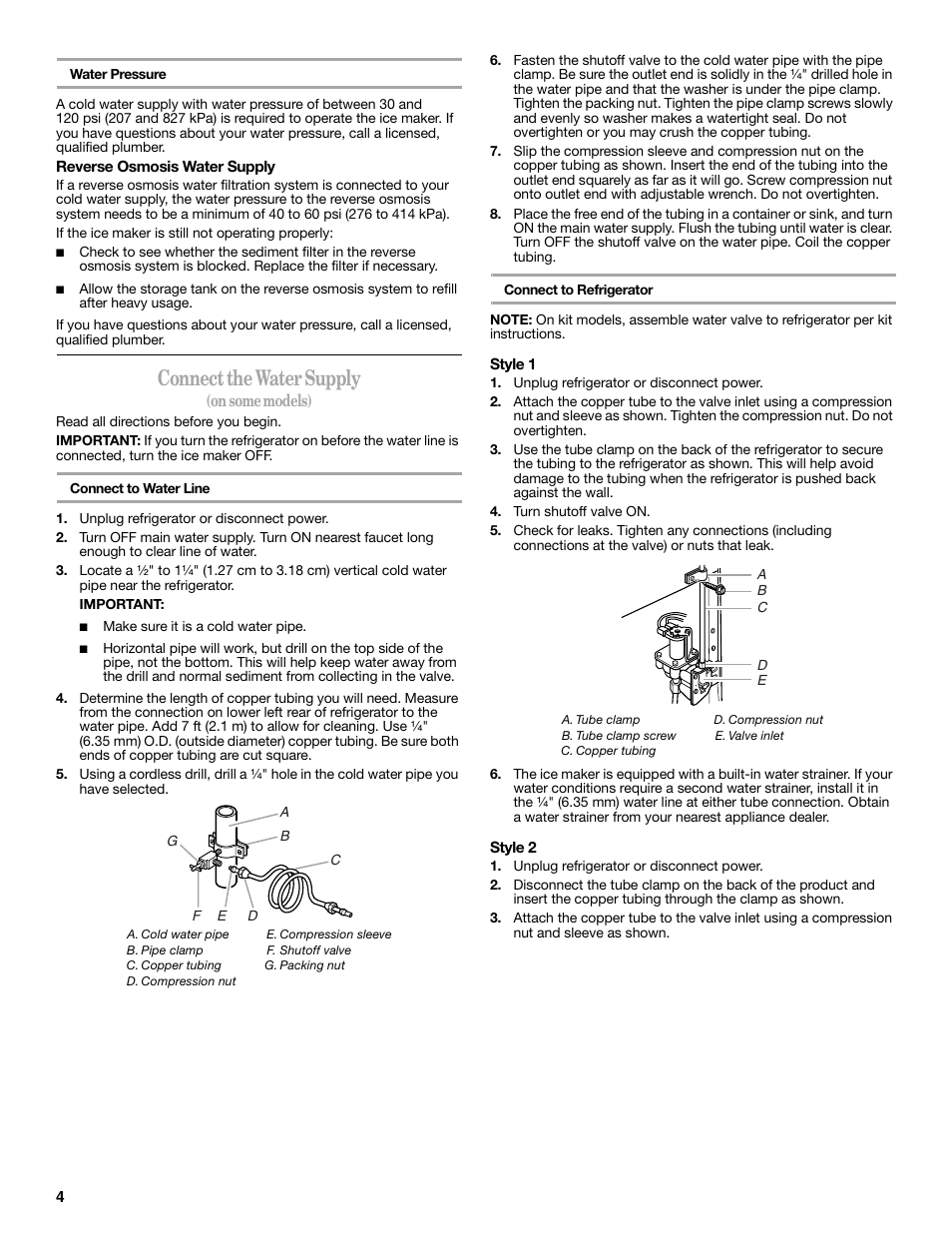 Connect the water supply | Amana W10214254A User Manual | Page 4 / 42