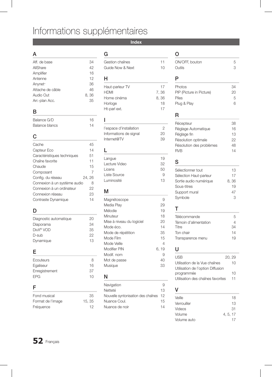 Informations supplémentaires | Samsung LE32C650L1W User Manual | Page 104 / 209