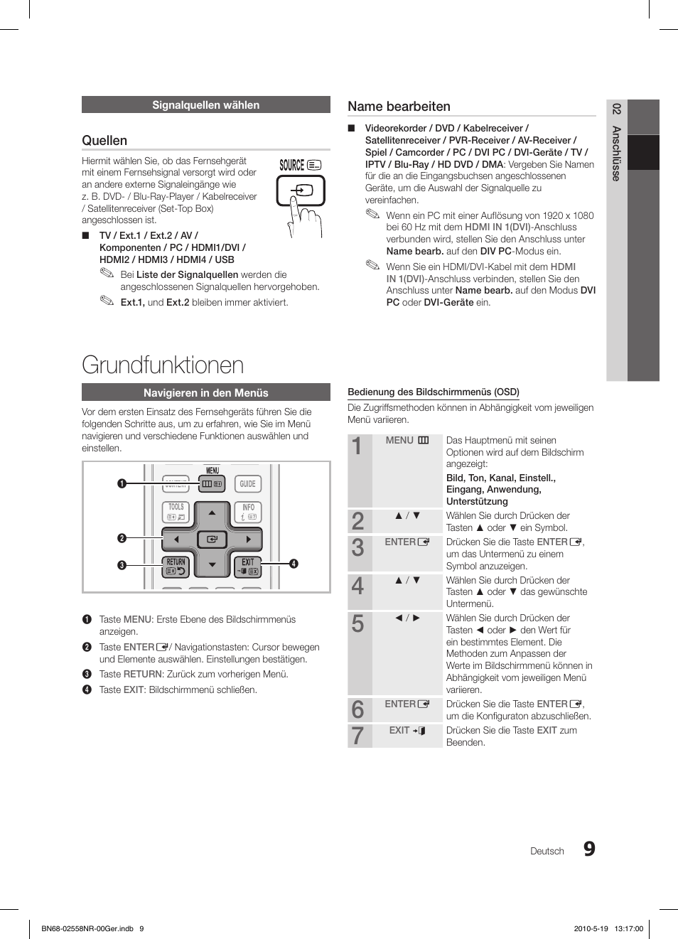 Grundfunktionen, Quellen, Name bearbeiten | Samsung LE32C650L1W User Manual | Page 113 / 209