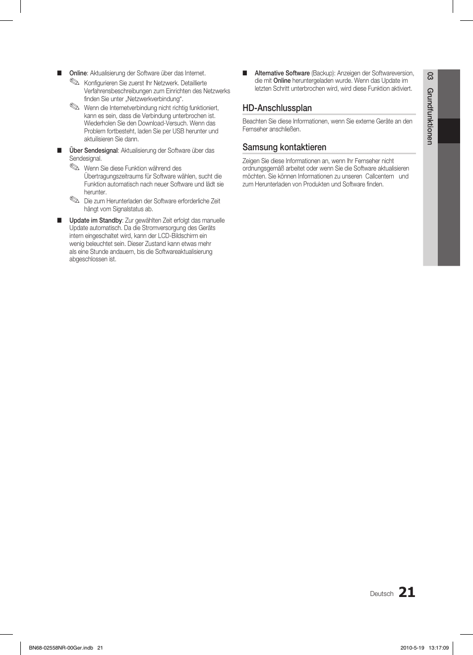 Hd-anschlussplan, Samsung kontaktieren | Samsung LE32C650L1W User Manual | Page 125 / 209