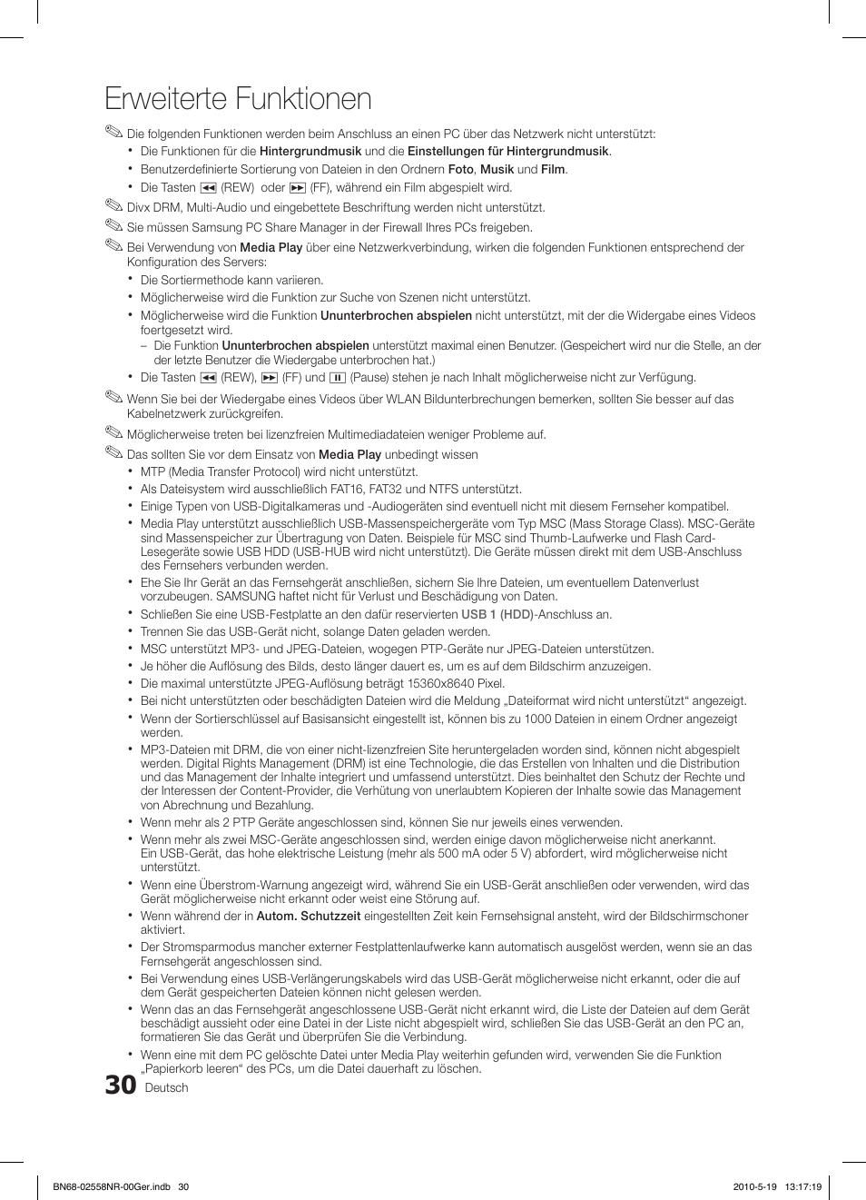 Erweiterte funktionen | Samsung LE32C650L1W User Manual | Page 134 / 209