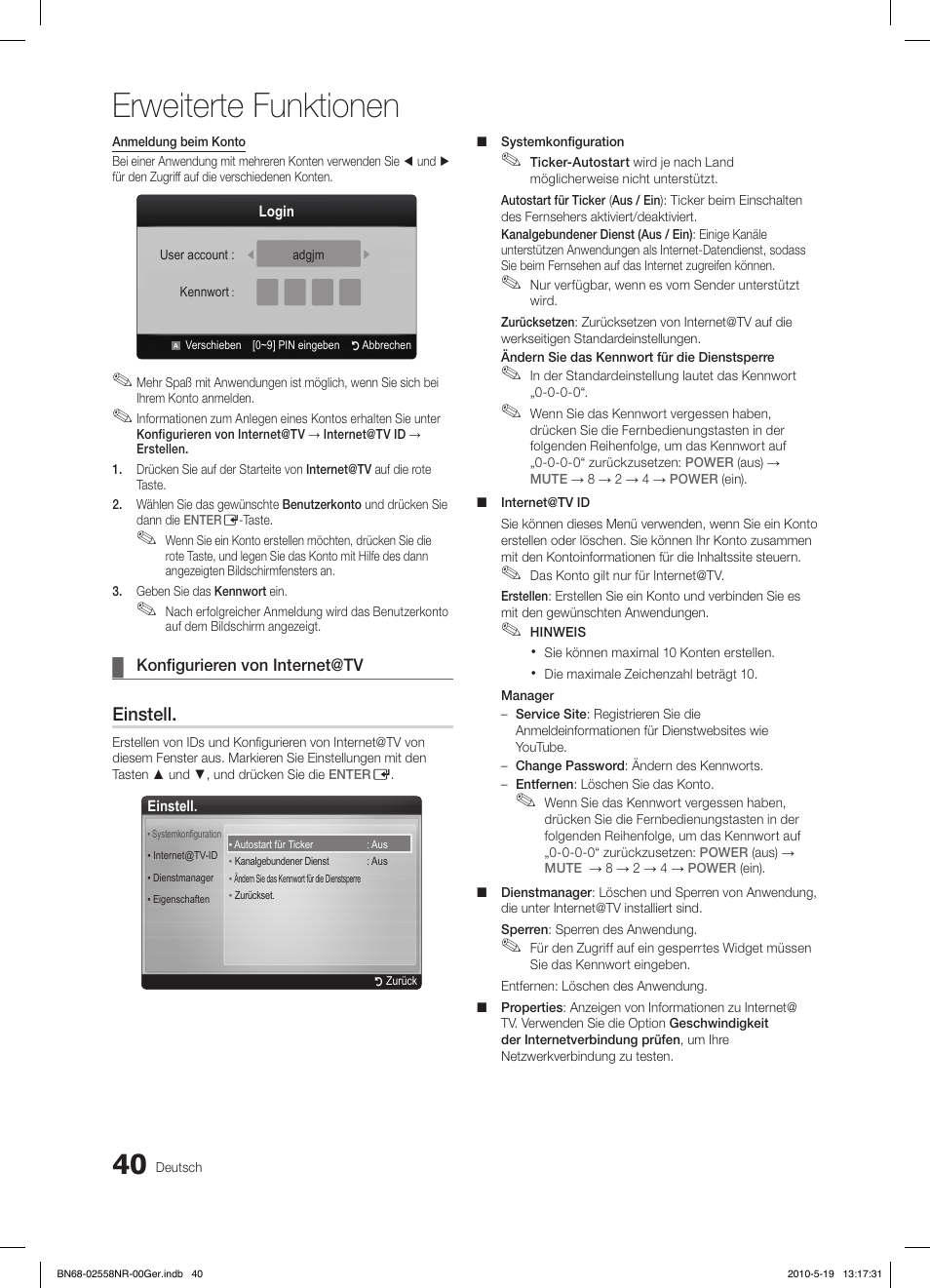 Erweiterte funktionen, Einstell | Samsung LE32C650L1W User Manual | Page 144 / 209