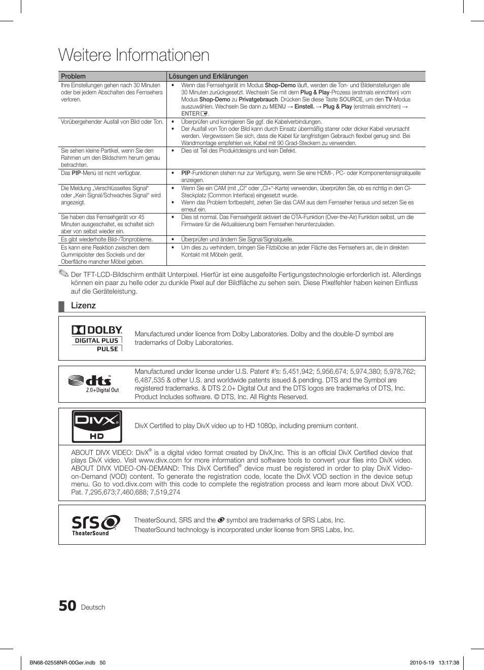 Weitere informationen, Lizenz | Samsung LE32C650L1W User Manual | Page 154 / 209
