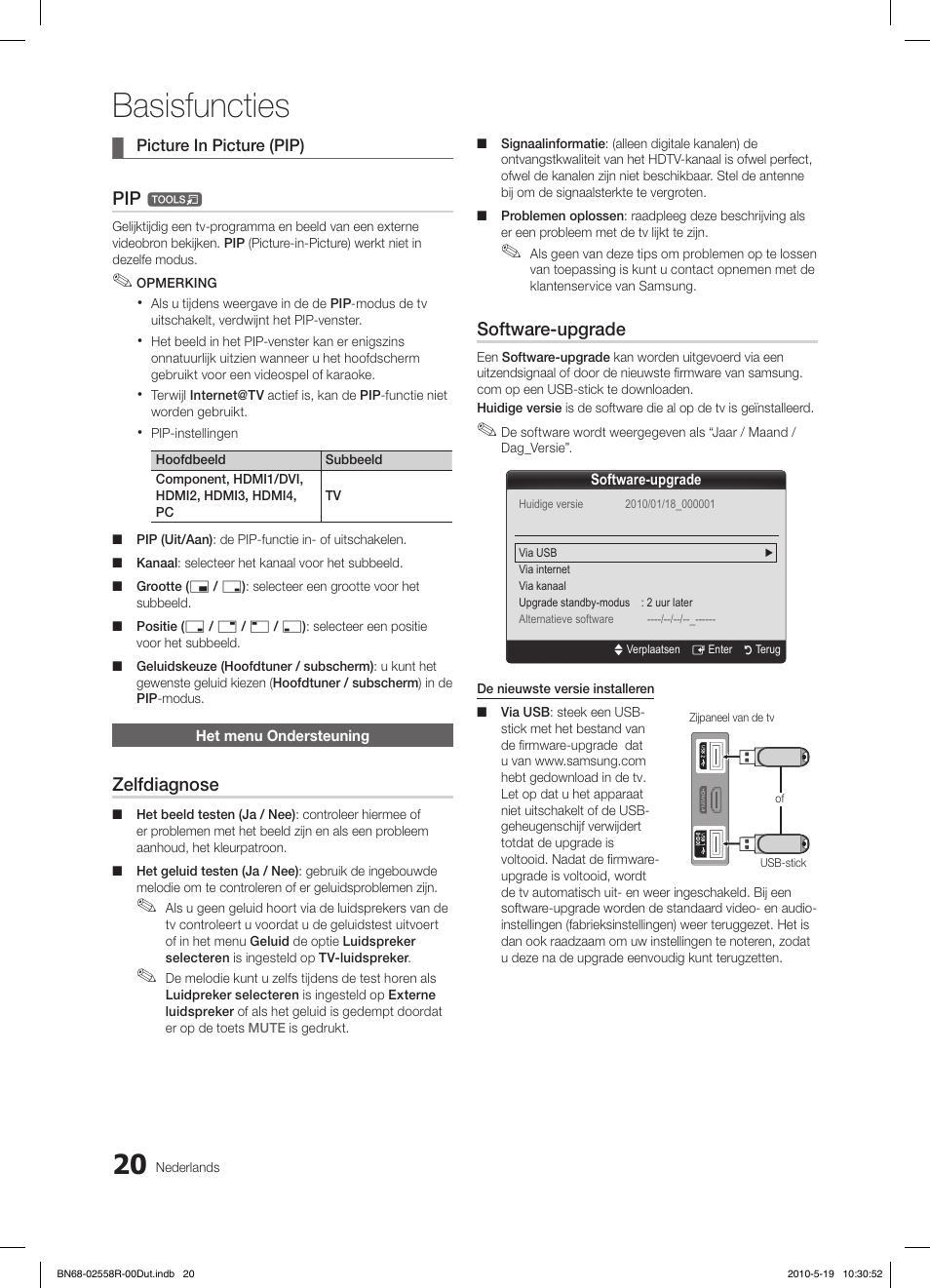 Basisfuncties, Zelfdiagnose, Software-upgrade | Samsung LE32C650L1W User Manual | Page 176 / 209