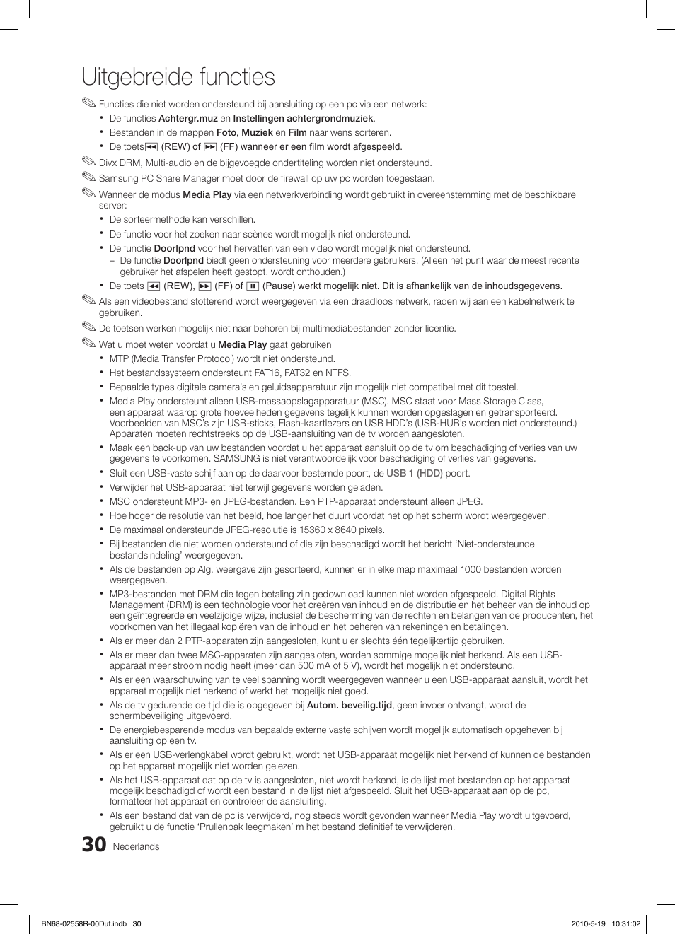 Uitgebreide functies | Samsung LE32C650L1W User Manual | Page 186 / 209