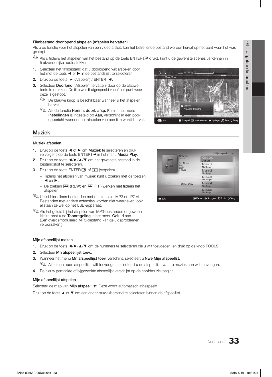 Muziek | Samsung LE32C650L1W User Manual | Page 189 / 209