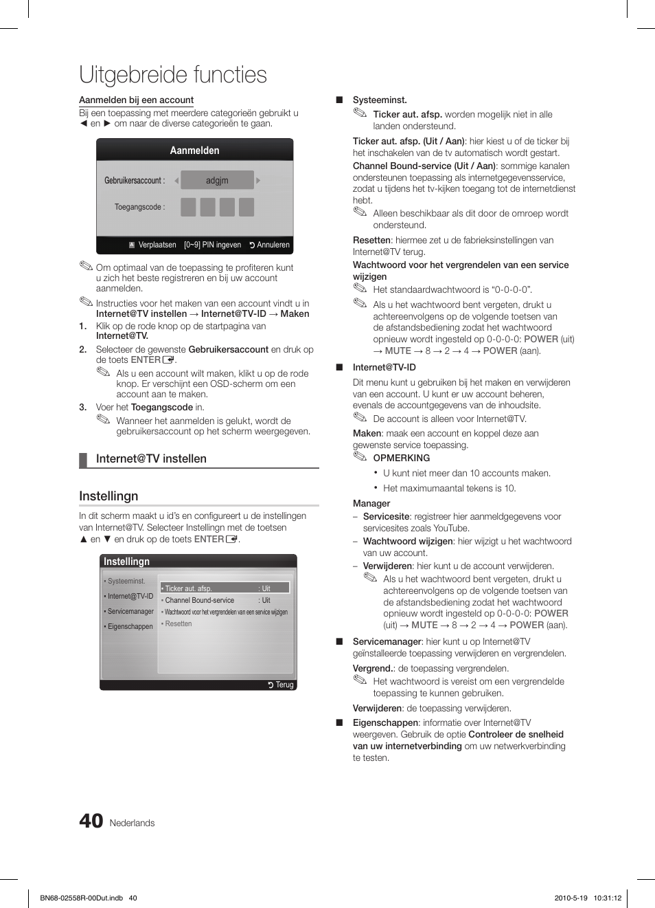 Uitgebreide functies, Instellingn | Samsung LE32C650L1W User Manual | Page 196 / 209