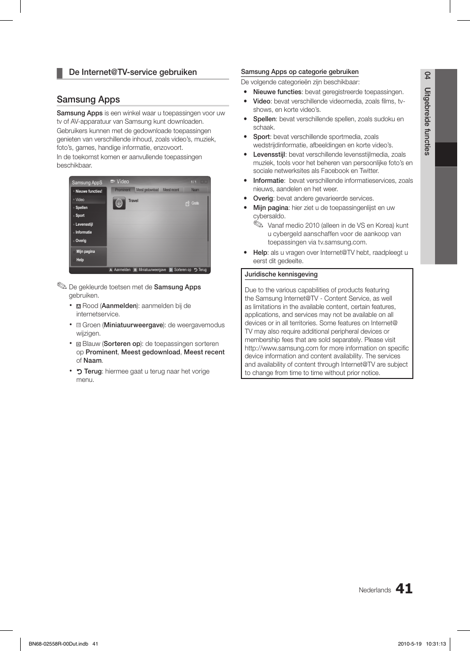 Samsung apps, De internet@tv-service gebruiken | Samsung LE32C650L1W User Manual | Page 197 / 209