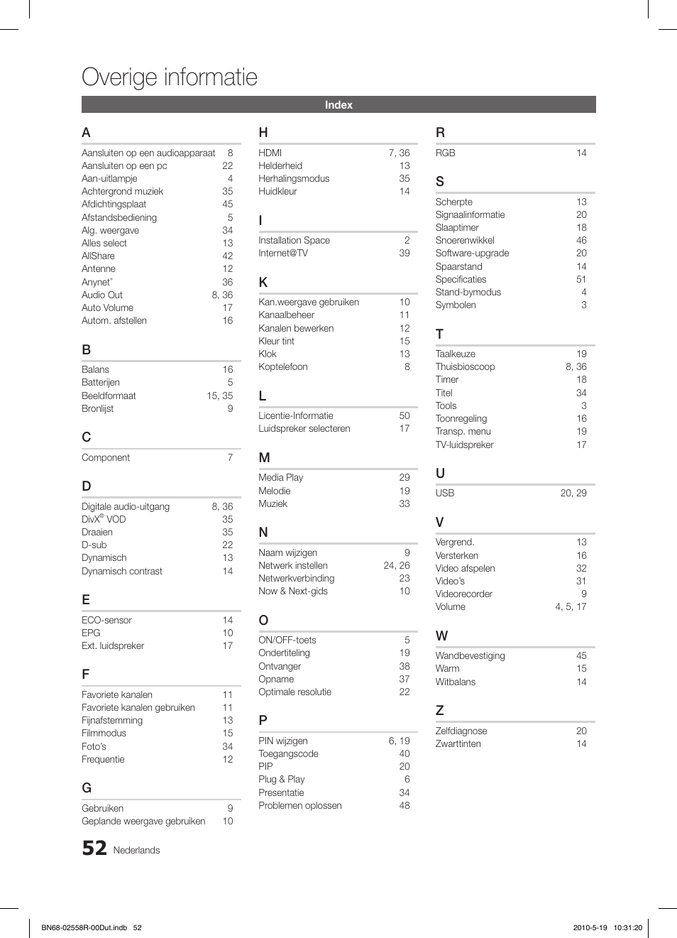 Overige informatie | Samsung LE32C650L1W User Manual | Page 208 / 209