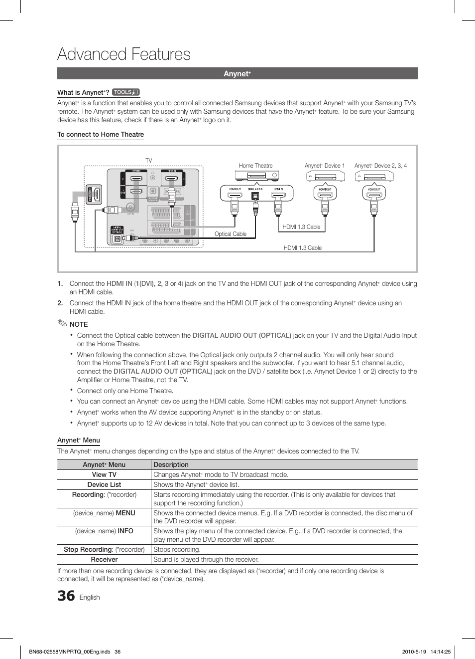 Advanced features | Samsung LE32C650L1W User Manual | Page 36 / 209